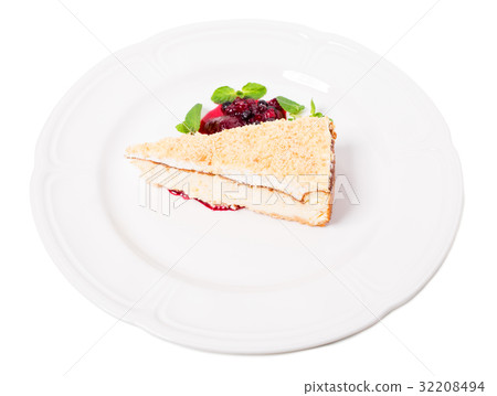 Traditional cheesecake with berry jam. Traditional cheesecake with berry jam. 32208494