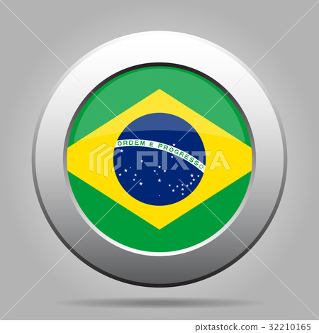 Flag of Brazil. Shiny metal gray round button. Flag of Brazil. Shiny metal gray round button. 32210165