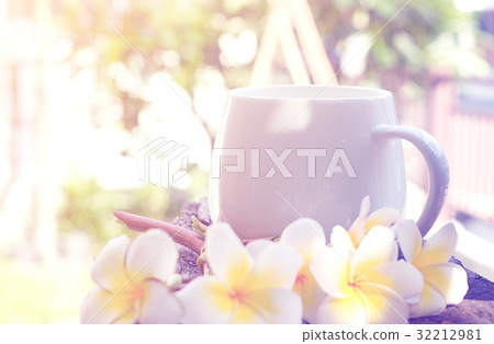 Group of beautiful Plumeria flower and coffee cup Group of beautiful Plumeria flower and coffee cup 32212981