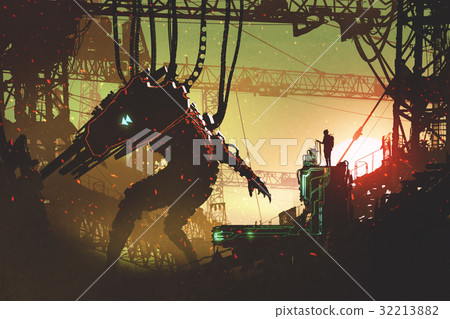 man operating the robot with remote control 32213882