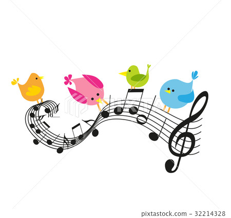 Musical notes with birds 32214328