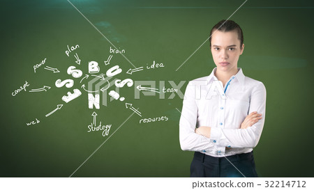 Beauty girl in a suit standing near wall with a 32214712