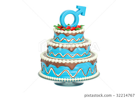 Blue cake with male gender sign, 3D rendering 32214767