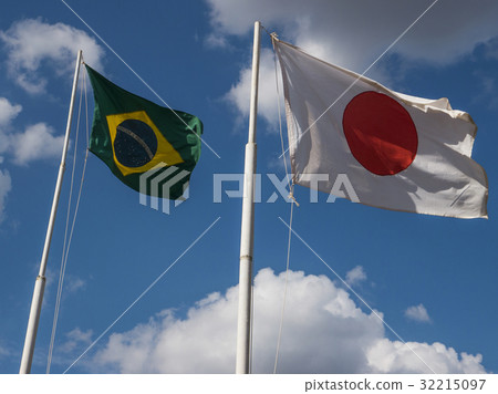Flags of Japan and Brazil 32215097