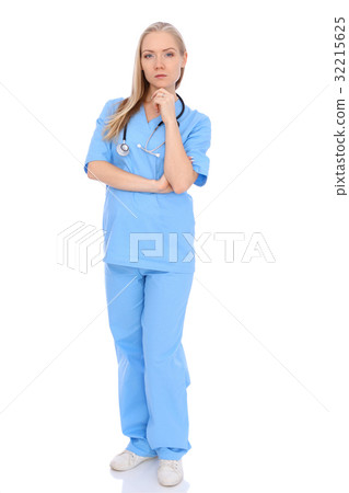 Smiling young nurse portrait isolated over white 32215625