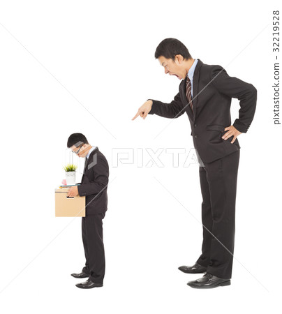 huge angry boss yelling to fire employee 32219528