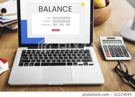 Network connection graphic overlay background on laptop screen 32224045