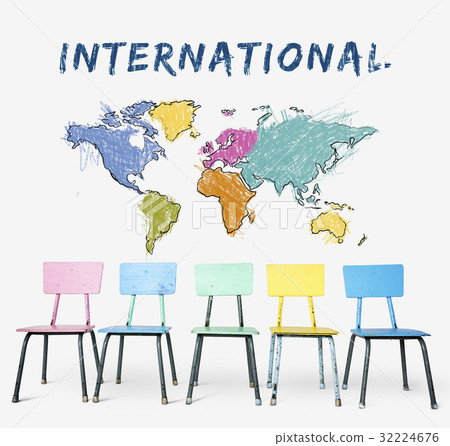 Colorful chair with cartography world map drawing art Colorful chair with cartography world map drawing art 32224676