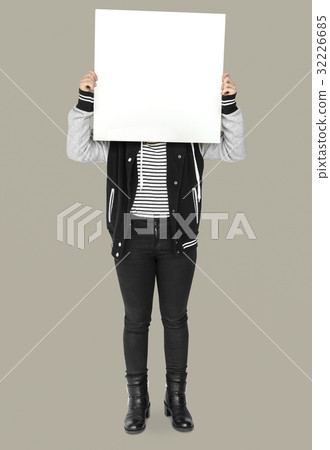 Person Standing and Holding empty Placard 32226685