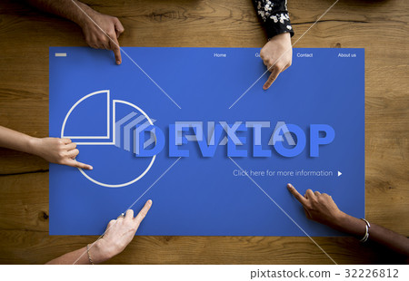 Hands working on network graphic overlay billboard on table Hands working on network graphic overlay billboard on table 32226812