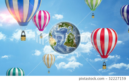 An Earth globe on cloudy sky background surrounded An Earth globe on cloudy sky background surrounded 32227159