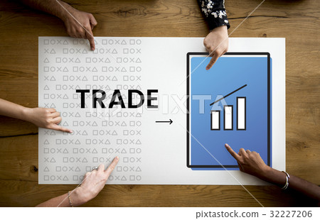 Hands working on banner network graphic overlay on table 32227206