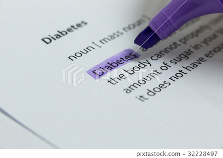 The word diabetes highlighted in violet with felt tip pen The word diabetes highlighted in violet with felt tip pen 32228497