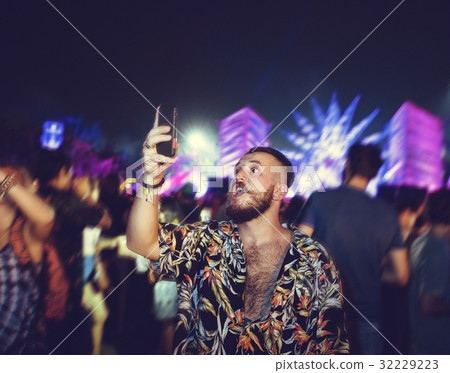 Man Using Mobile Capture Shoot Live Music Concert Festival 32229223