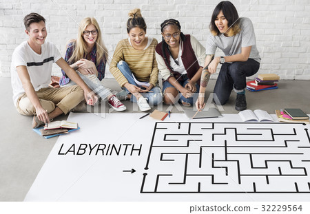 Group of people brainstorming about enigma concept Group of people brainstorming about enigma concept 32229564