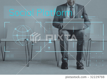 Businessman connected with global communications network 32229788