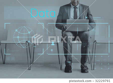 Businessman connected with global communications network 32229791