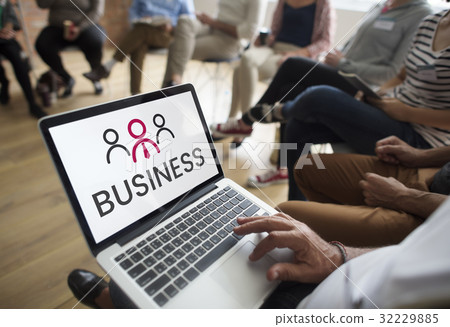 Illustration of leadership business organization on laptop 32229885