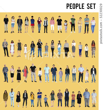 圖庫照片: diversity people set gesture standing together studio