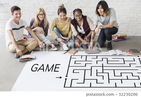 Group of people brainstorming about enigma concept Group of people brainstorming about enigma concept 32230200