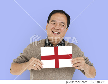 Man Hands Hold England UK Flag Patriotism Man Hands Hold England UK Flag Patriotism 32230396