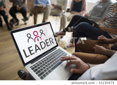 Illustration of leadership business organization on laptop 32230474