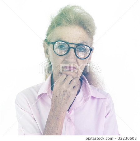 Caucasian Senior Woman Curious Face Expression Portrait Studio 32230608