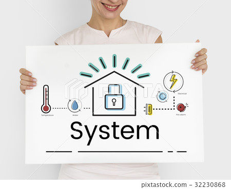 Woman holding illustration of smart house invention automation technology banner 32230868