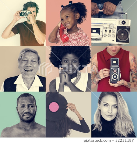 Collection pf people with vintage retro media Collection pf people with vintage retro media 32231197