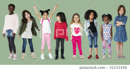 Diverse of Young Girls Children People Studio Isolated 32231436