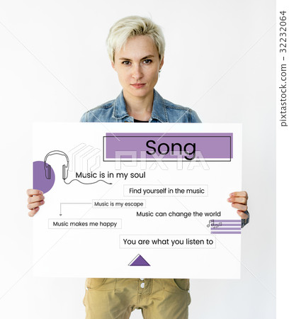 Woman holding network graphic overlay billboard Woman holding network graphic overlay billboard 32232064