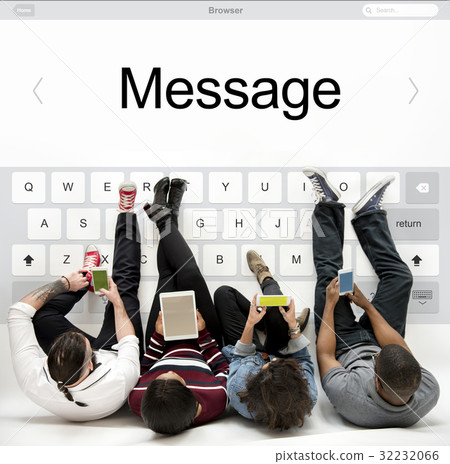 People using smartphones network graphic overlay background on floor 32232066