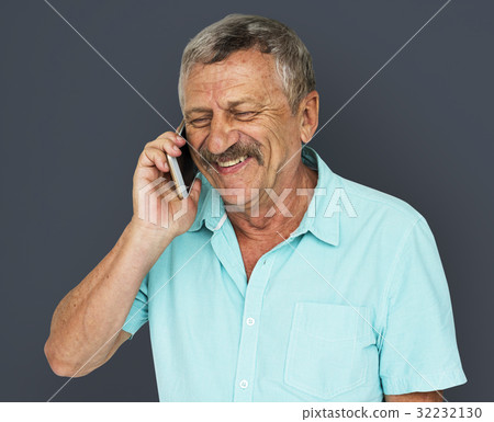 Senior Adult Man Talking on Mobile Phone Studio Portrait 32232130