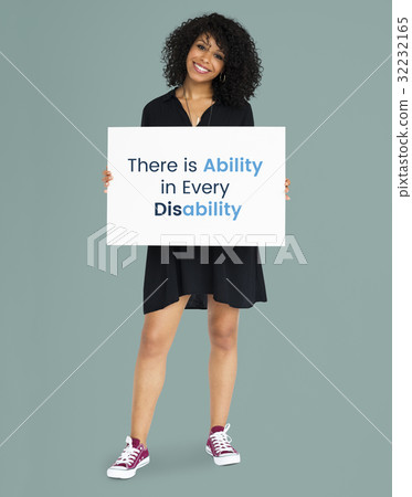 African descent woman holding placard 32232165