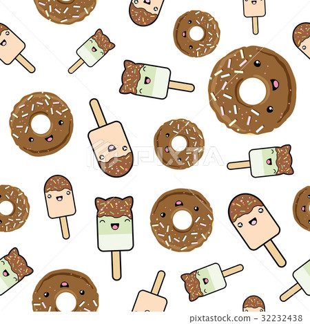 Seamless pattern. cute kawaii styled ice cream and Seamless pattern. cute kawaii styled ice cream and 32232438