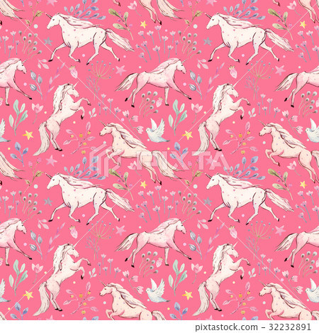Watercolor unicorn vector pattern Watercolor unicorn vector pattern 32232891