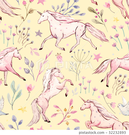Watercolor unicorn vector pattern Watercolor unicorn vector pattern 32232893