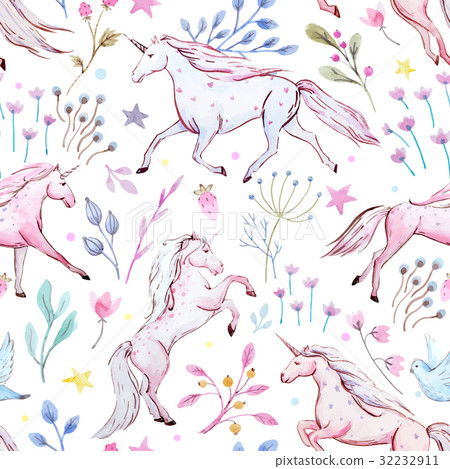Watercolor unicorn vector pattern Watercolor unicorn vector pattern 32232911