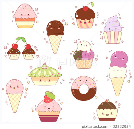 Collection of ice cream in waffle cone and cupcake 32232924