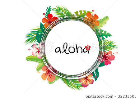 夏天圖像的例證|木槿和棕櫚葉租約 32233503