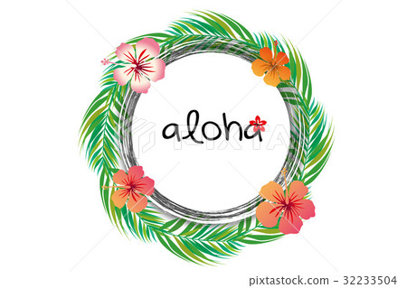 夏天圖像的例證|木槿和棕櫚葉租約 32233504