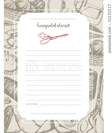 Sewing Accessories - hand drawn template card. 32235517