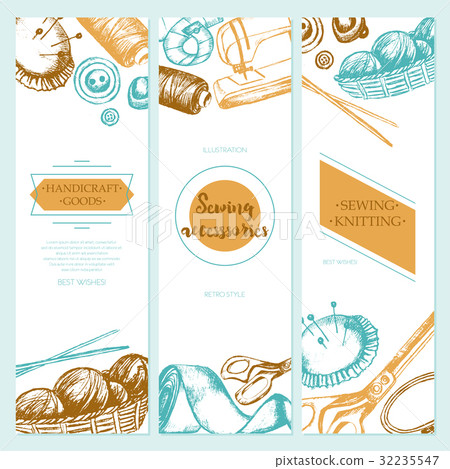 Sewing Accessories - color drawn template banner. 32235547