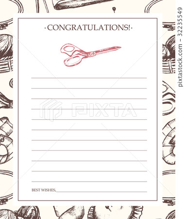 Sewing Accessories - hand drawn template card. 32235549