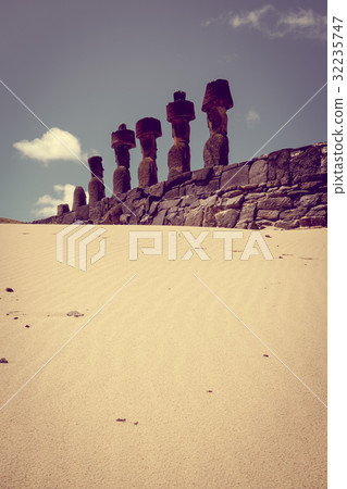 Moais statues site ahu Nao Nao, easter island 32235747