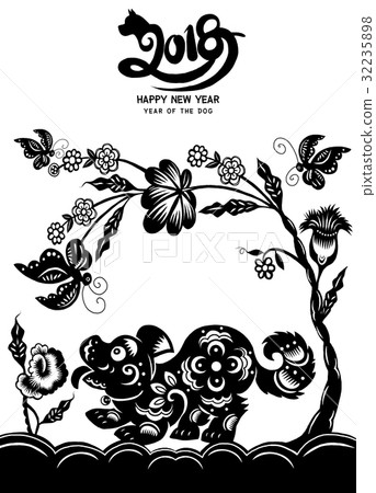 Traditional paper cut out of Chinese dog zodiac  32235898