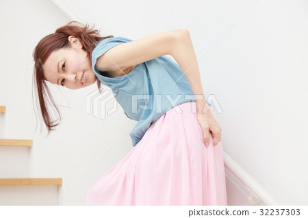 A woman suffering from low back pain A woman suffering from low back pain 32237303