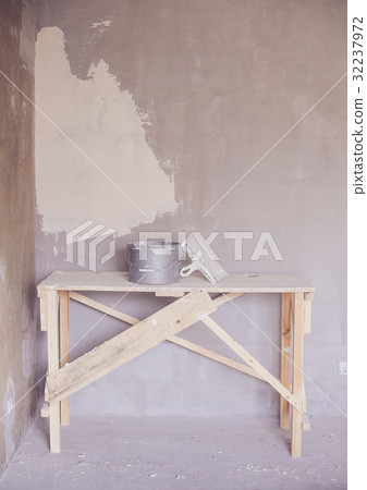 Set of plaster trowel tool, spatula and bucket. Set of plaster trowel tool, spatula and bucket. 32237972