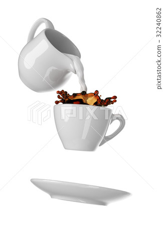 Milk being poured into small cup of coffee Milk being poured into small cup of coffee 32240862