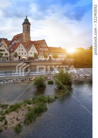 river Neckar in the Nurtingen in southern Germany. river Neckar in the Nurtingen in southern Germany. 32240892